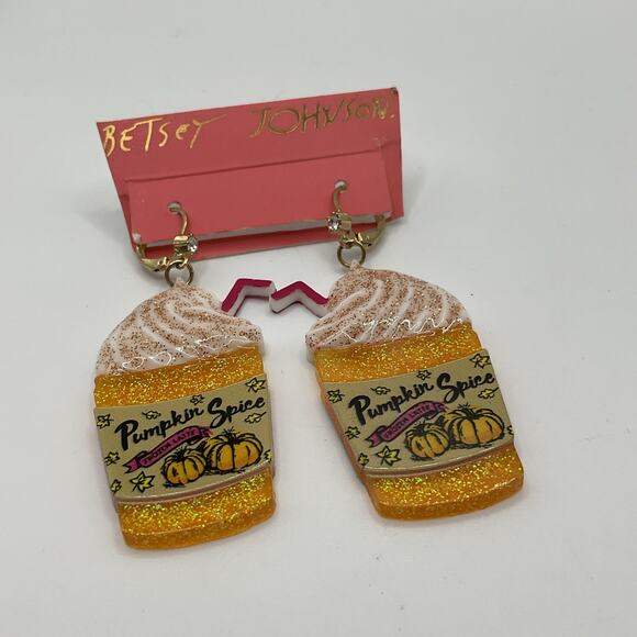 Betsey Johnson Pumpkin Spice Latte Drop Statement Earrings Goldtone - NWT - Picture 4 of 5